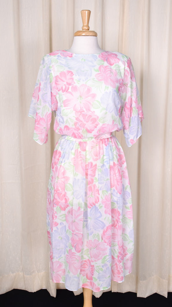 1980s Fluttery Vintage Floral Womens Dress by Starlo Fashions