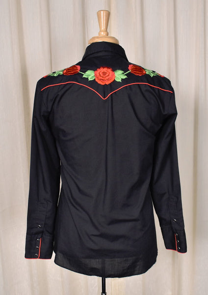 1980s Red Roses Vintage Western Shirt Cats Like Us