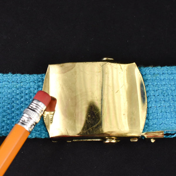 1980s Sky Blue Adjustable Belt w Gold Slide Closure Cats Like Us
