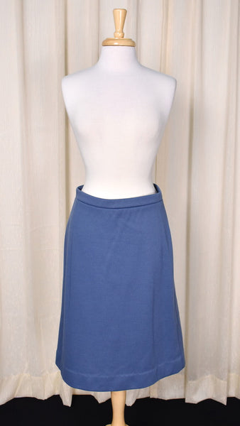 1980s Steel Blue Knit Skirt Set Cats Like Us