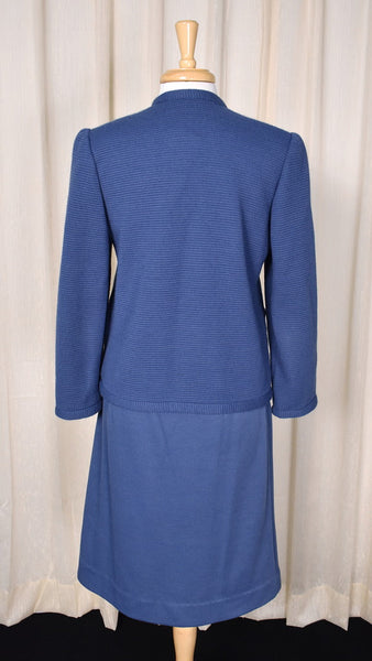 1980s Steel Blue Knit Skirt Set Cats Like Us