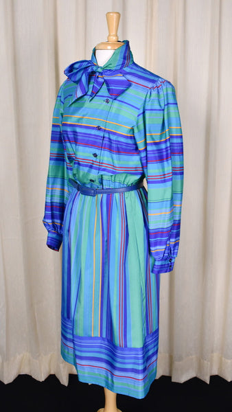 1980s Striped Secretary Dress Cats Like Us