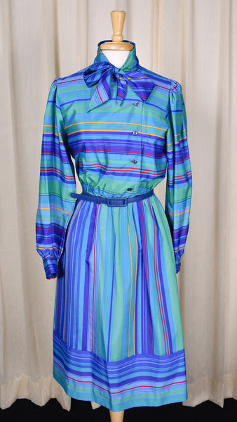 1980s Striped Secretary Dress Cats Like Us