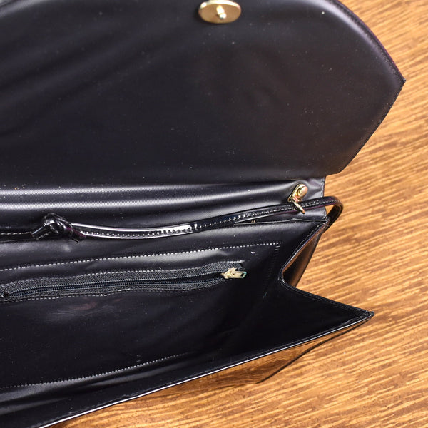 1980s Vintage Black Patent Silver Bow Shoulder Bag Cats Like Us