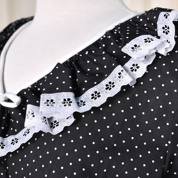 1980s Vintage Black Polka Dot Top Cats Like Us