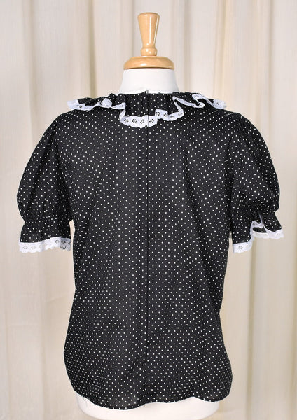 1980s Vintage Black Polka Dot Top Cats Like Us