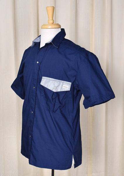 1980s Vintage Blue Blass Pocket Camp Shirt Cats Like Us