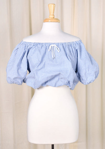 1980s Vintage Blue Gingham Crop Top Cats Like Us