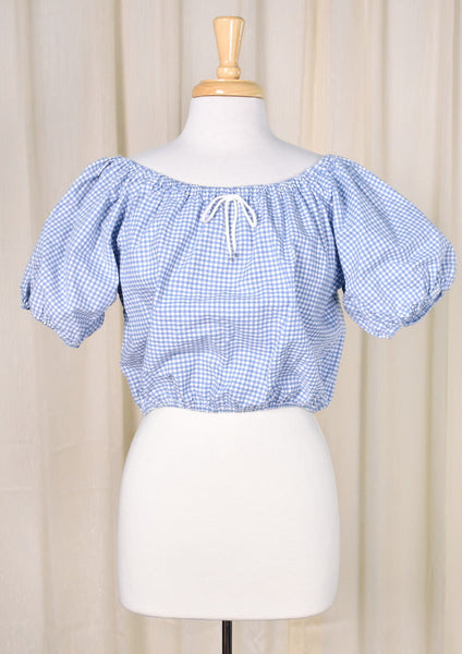 1980s Vintage Blue Gingham Crop Top Cats Like Us