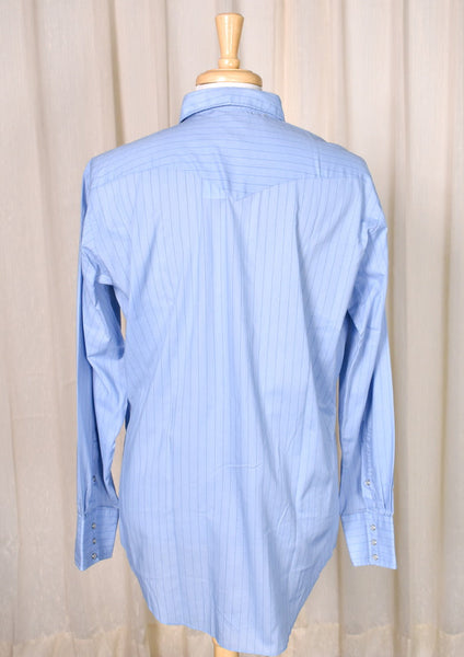 1980s Vintage Blue Stripe Western Shirt Cats Like Us