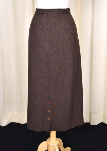 1980s Vintage Brown Wool Weaved Skirt Cats Like Us
