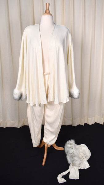 1980s Vintage Cream Faux Fur Hat Set Cats Like Us