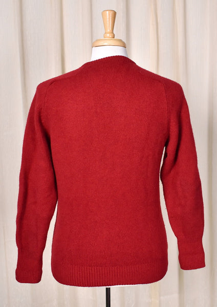 1980s Vintage Deep Red V Neck Sweater Cats Like Us