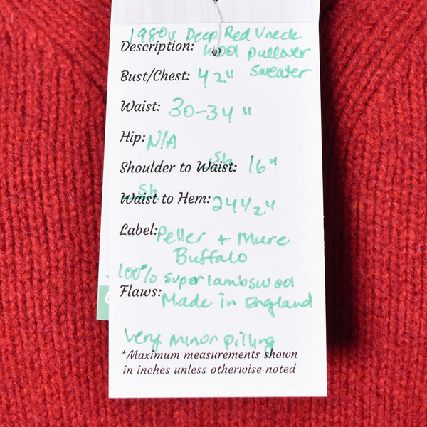 1980s Vintage Deep Red V Neck Sweater Cats Like Us