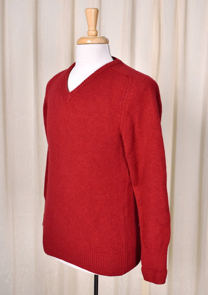 1980s Vintage Deep Red V Neck Sweater Cats Like Us