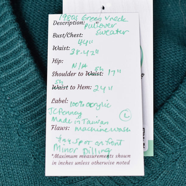 1980s Vintage Green V Neck Sweater Cats Like Us