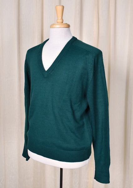 1980s Vintage Green V Neck Sweater Cats Like Us