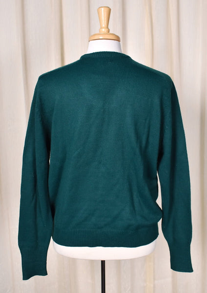 1980s Vintage Green V Neck Sweater Cats Like Us