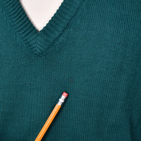 1980s Vintage Green V Neck Sweater Cats Like Us