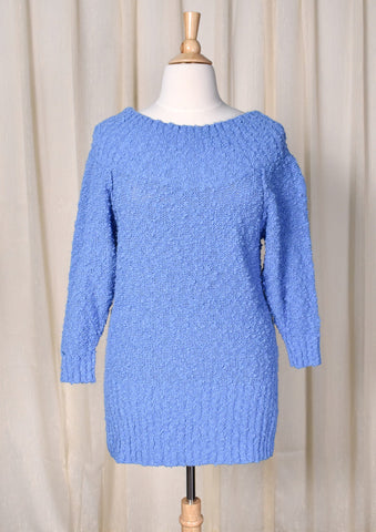 1980s Vintage Nubby Blue Tunic Sweater by Avon Fashions Cats Like Us