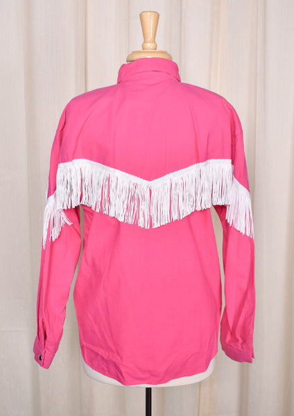 1980s Vintage Pink Fringe Western Shirt Cats Like Us