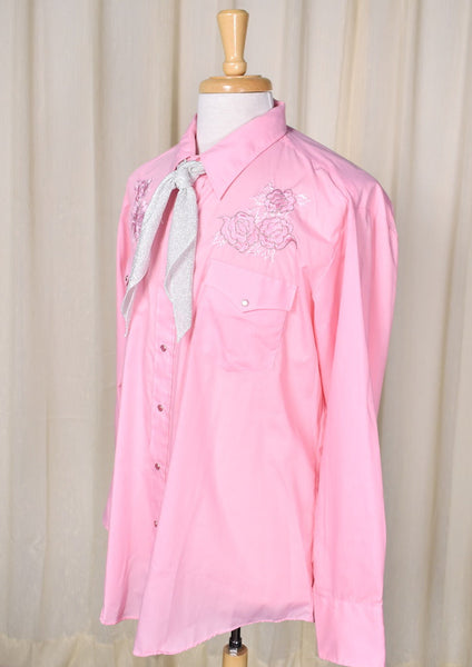 1980s Vintage Pink Roses Shirt & Tie Cats Like Us