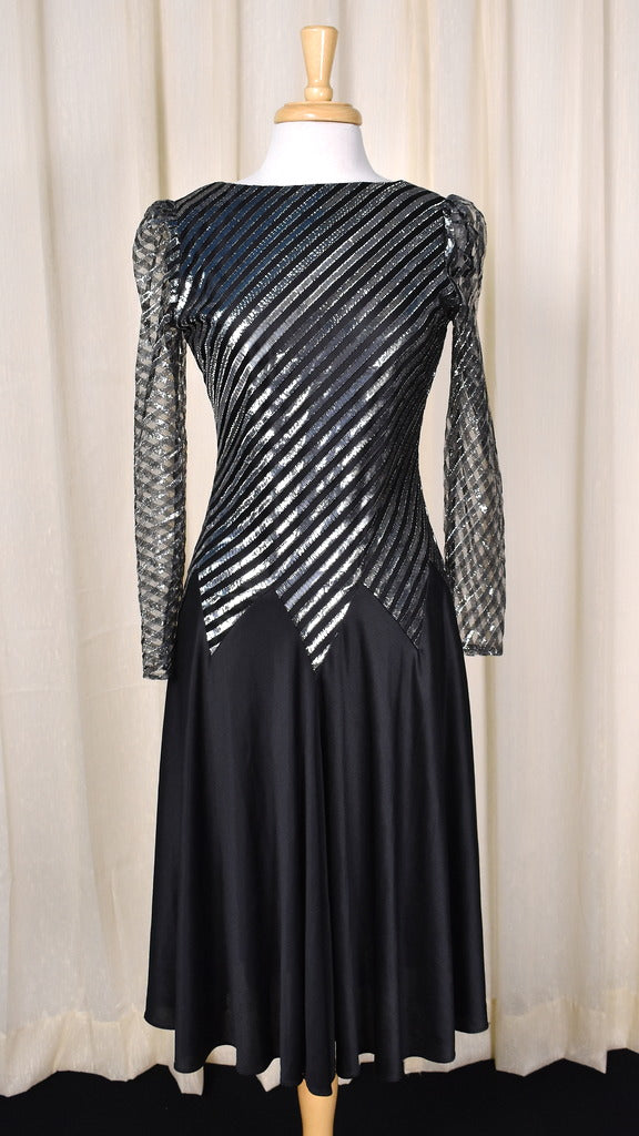 vintage disco dress 1980s Vintage Silver Stripe Disco Dress – Cats Like Us
