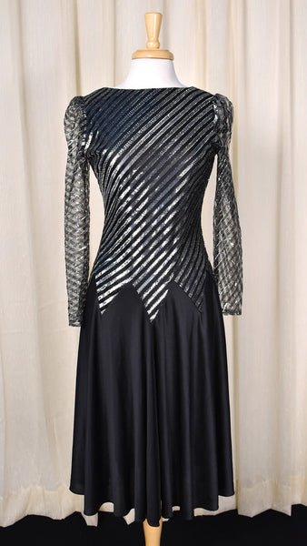 1980s Vintage Silver Stripe Disco Dress Cats Like Us