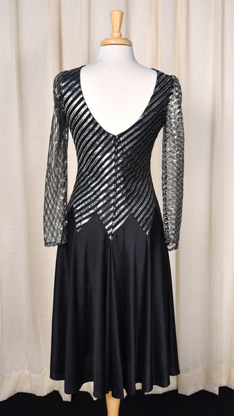 1980s Vintage Silver Stripe Disco Dress Cats Like Us