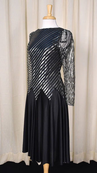 1980s Vintage Silver Stripe Disco Dress Cats Like Us