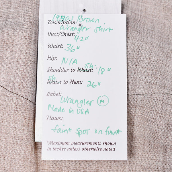 1980s Vintage Tan Wrangler Shirt Cats Like Us