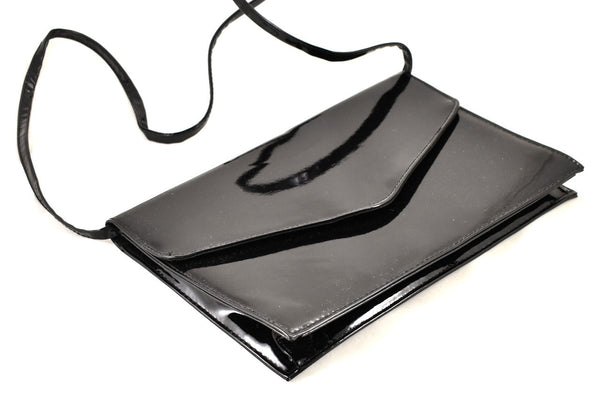 1980s Vintage Vintage Black Large Patent Shoulder Bag by Sassy Cats Like Us