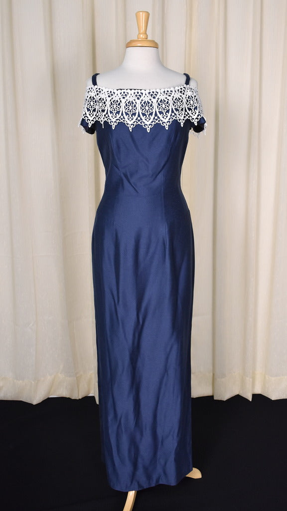 1990s Navy & Lace Vintage Maxi Dress 1990s Navy & Lace Vintage Maxi Dress