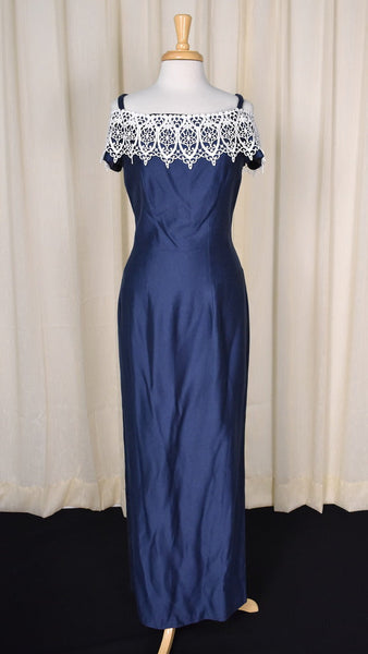 1990s Navy & Lace Vintage  Maxi Dress Cats Like Us
