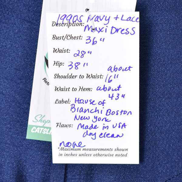 1990s Navy & Lace Vintage  Maxi Dress Cats Like Us