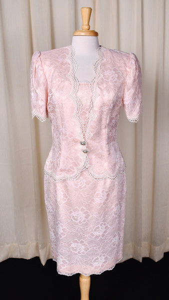 1990s Pink Lace Skirt Suit Set Cats Like Us
