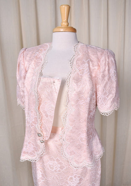 1990s Pink Lace Skirt Suit Set Cats Like Us