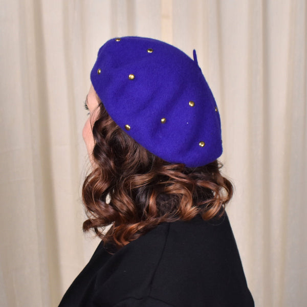 1990s Purple Gold Rivet Wool Beret Cats Like Us