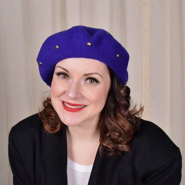 1990s Purple Gold Rivet Wool Beret Cats Like Us