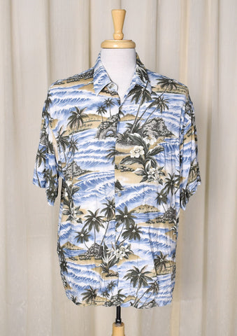 1990s Vintage Palm Tree & Ocean Cardin Shirt Cats Like Us
