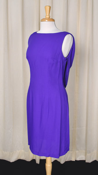 1990s Vintage Purple Drape Back Sheath Dress Cats Like Us