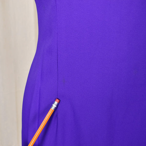 1990s Vintage Purple Drape Back Sheath Dress Cats Like Us