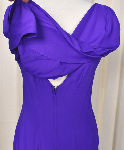 1990s Vintage Purple Drape Back Sheath Dress Cats Like Us