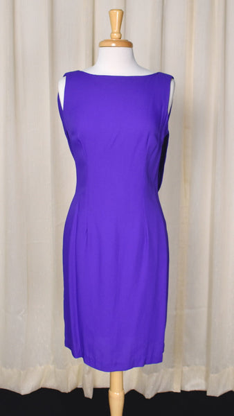 1990s Vintage Purple Drape Back Sheath Dress Cats Like Us