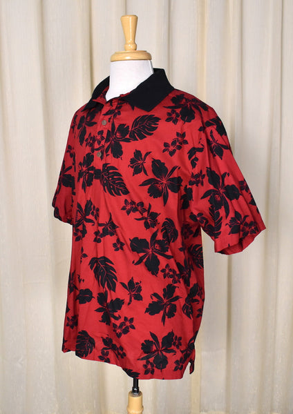 1990s Vintage Red & Black Polo Hawaiian Shirt Cats Like Us