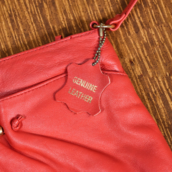 1990s Vintage Red Leather Gold Bead Handbag Cats Like Us