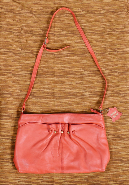 1990s Vintage Red Leather Gold Bead Handbag Cats Like Us