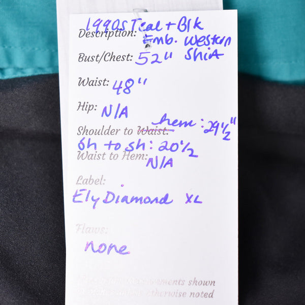 1990s Vintage Teal & Black Western Shirt Cats Like Us