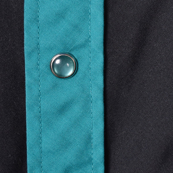 1990s Vintage Teal & Black Western Shirt Cats Like Us