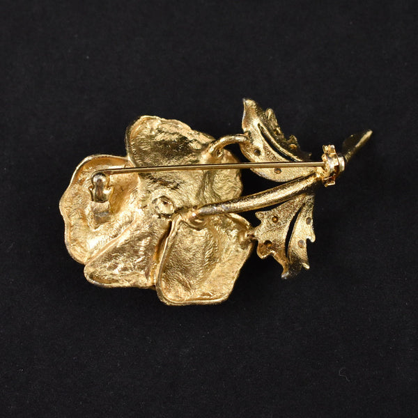 3D Gold Rose & Pearl Brooch Cats Like Us